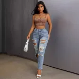 Womens Slim Fit Ripped Jeans Versatile Stylish Comfortable Casual Wear for Everyday Use Ready to
