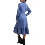 Vintage Denim Long Sleeve Dress for Women Slim Fit Waist Defining Casual Style Perfect for Sprin