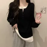 Gray Knit Two Piece Style Top for Women Loose Fit Long Sleeve Casual Layering Shirt Fall Winter Collection Wholesale