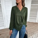 Womens Green V Neck Top Autumn Style Split Design Casual Wear Wholesale Available factory direct