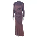 Womens Bodycon Dress High Neck Long Sleeve Pleated Design Casual Office Wear Wholesale Available