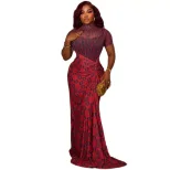Elegant Womens Bodycon Dress Color Block Design Ruffled Print Sheer Short Sleeves Perfect for Of