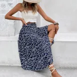 Summer Floral Midi Skirt Casual Fresh Style Blue Color Perfect for Vacation Wear Wholesale Avail