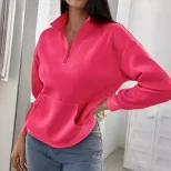 Casual Zip Pocket Hoodie Solid Color Stand Collar Autumn Winter Style Ready to Ship Wholesale Av