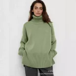 Loose Fit Turtleneck Sweater Solid Color Knitted Split Hem Autumn Winter Womens Fashion Wholesal