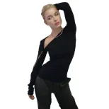 Womens Long Sleeve Slim Fit Top Solid Color Asymmetrical Shoulder Hollow Out Design Spring Fashi
