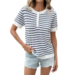 Casual Knit Top Loose Fit Straight Cut Half Placket Button Design Versatile Everyday Wear Wholes