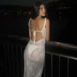 Lace Cami Dress Sheer Backless Split Hem Ruffled Edges Evening Wear Party Dress Wholesale Availa