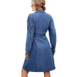 Vintage Slim Fit Long Sleeve Denim Dress for Women Waist Defining Elegant Style Perfect for Casu