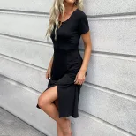 Short Sleeve T Shirt Dress Fashionable Split Design Casual Style Comfortable Fabric Perfect for
