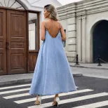 V Neck Denim Maxi Dress Fashionable Sleeveless Casual Style Perfect for Summer Vacations Wholesa