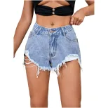 Trendy Denim Shorts Distressed Loose Fit Casual Style Perfect for Summer Outings Wholesale Avail