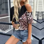 Leopard Print Hollow Out Short Sleeve T Shirt Stylish Design Comfortable Fit Casual Wear Wholesa