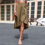 Cotton Linen Ruffle Hem Skirt Solid Color Summer Style Womens Fashion Wholesale Available factor