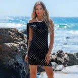 Polka Dot Sleeveless A Line Dress Slim Fit One Side Tie Off Shoulder Summer Casual Wear Wholesal