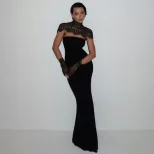 Lace Evening Gown Sleeveless Strapless Elegant Solid Color with Lace Sleeves Perfect for Formal