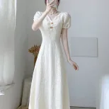Womens Summer Dress Lightweight V Neck A Line Waist Tie Elegant Apricot Color bulk order