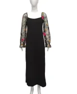 Elegant Womens Dress Heart Shaped Neckline Floral Embroidery Sheer Fabric Slim Fit Perfect for P
