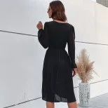 Elegant Solid Color Pleated Dress High End Design Autumn Winter Style Perfect for Casual or Form