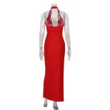 Sleeveless Deep V Neck Backless Maxi Dress High Slit Sexy Elegant Perfect for Red Carpet Events