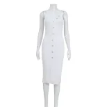 Sleeveless Knit Bodycon Dress Stylish Button Design Elegant Fit Perfect for Parties and Casual O