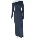 Fashionable Solid Color Asymmetrical Dress One Shoulder Long Sleeve Casual Style Wholesale Avail