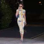 Elegant Floral Color Block Print Bodycon Dress Short Sleeve Half High Neck Spring Summer Fashion