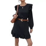 Floral Ruffle Loose Dress Elegant Autumn Style Vintage Inspired Comfortable Fit Wholesale Availa