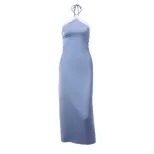 Off Shoulder Satin Midi Dress Slim Fit Spliced Design Elegant Backless Autumn Fashion for Women