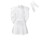 Plus Size Womens A Line Dress Fashion Lapel Collar Flutter Sleeves Comfortable Fabric Casual or