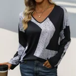 Casual Color Block Long Sleeve Top for Women Loose Fit Autumn Style Comfortable Fabric Wholesale