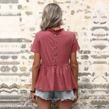 Casual V Neck Loose Fit T Shirt Summer Style Solid Color Short Sleeve Wholesale Available custom
