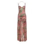 Summer Womens Fashion Dress Sexy Low Cut A Line Maxi Dress Slim Fit Spaghetti Straps Elegant Eve