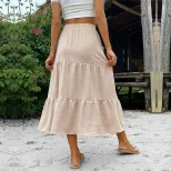 Casual Midi Skirt for Women Solid Color Comfortable Fit Versatile Style Perfect for Autumn Wear