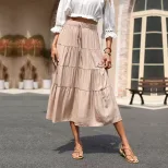 Summer Womens Ruffled Solid Color Midi Skirt Elegant Design Comfortable Fit Versatile for Casual