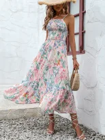 Floral Print Slip Dress Casual Style Elegant Vibe Lightweight Fabric Perfect for Summer Outings