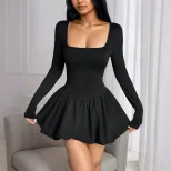 Spring Summer Womens Dress Long Sleeve Slim Fit Ruffled Hem Floral Design Casual or Party Wear W