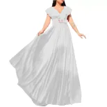 Plus Size Womens V Neck Solid Color Ruffled Hem Long Dress Elegant Pleated Design Perfect for Fo