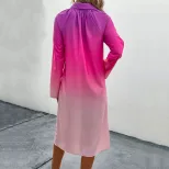 Fashion Womens Long Sleeve Gradient Shirt Dress Trendy Design Comfortable Fabric Versatile Style