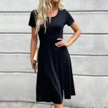 Short Sleeve T Shirt Dress Fashionable Split Design Casual Style Comfortable Fabric Perfect for