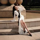 V Neck Ruffled Design Dress Sexy Elegant Long Sleeve Split Hem Winter Collection Wholesale Avail
