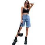 High Waisted Loose A Line Denim Shorts Slimming Fit Casual Style Perfect for Summer Wholesale Av