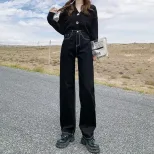 速卖通牛仔裤女2023春季新款韩版学生宽休闲松显瘦显高垂感拖地裤