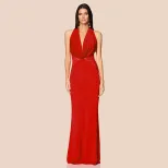 Elegant Lace Trimmed Mermaid Dress Halter Neck V Neck Backless Slim Fit Evening Gown for Formal