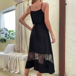 Casual Summer Dress Black Lace Panel Sleeveless Lightweight Fabric Perfect for Beach or Party Wh