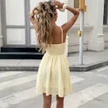 Summer Casual Solid Color Ruffle Strap Cake Dress Fresh and Sweet Style Perfect for Parties and