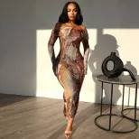 Vintage Floral Print Off Shoulder Long Sleeve Bodycon Dress Double Layer Collar Sexy Fit Perfect
