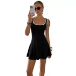 Sporty A Line Tennis Dress Sleeveless U Neck Color Block Slim Fit Summer Casual Wear Wholesale A