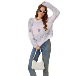 Loose Fit Round Neck Gradient Floral Sweater Soft Warm Stylish Perfect for Autumn and Winter Who