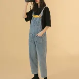 2022春秋新款时尚网红牛仔背带裤女韩版宽松港味复古连体裤九分裤